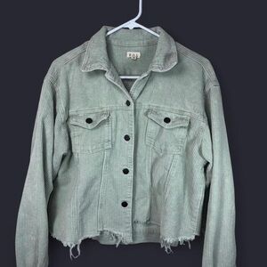 POL Corduroy Cropped Jacket — Sage Green — Size M